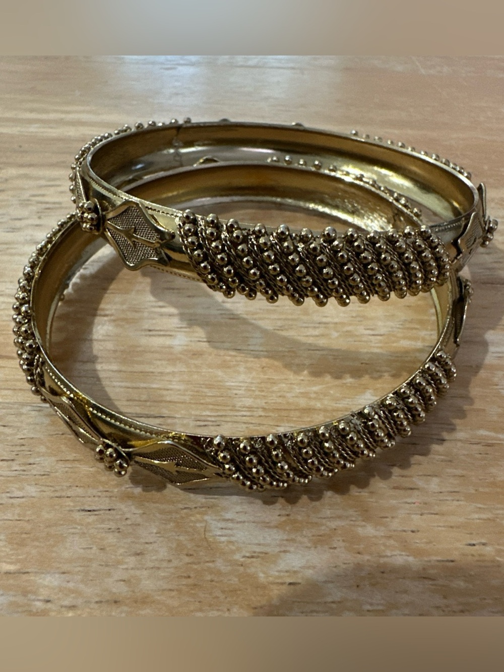Vintage 2 Beaded Gold Tone Bangles Bracelets